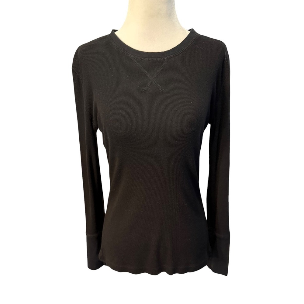 Splendid Womens XS Black Ribbed Thermal Long Sleeve Crew Neck Top